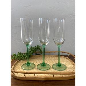 Set of 3 Teal Green Stemmed Champagne Flutes